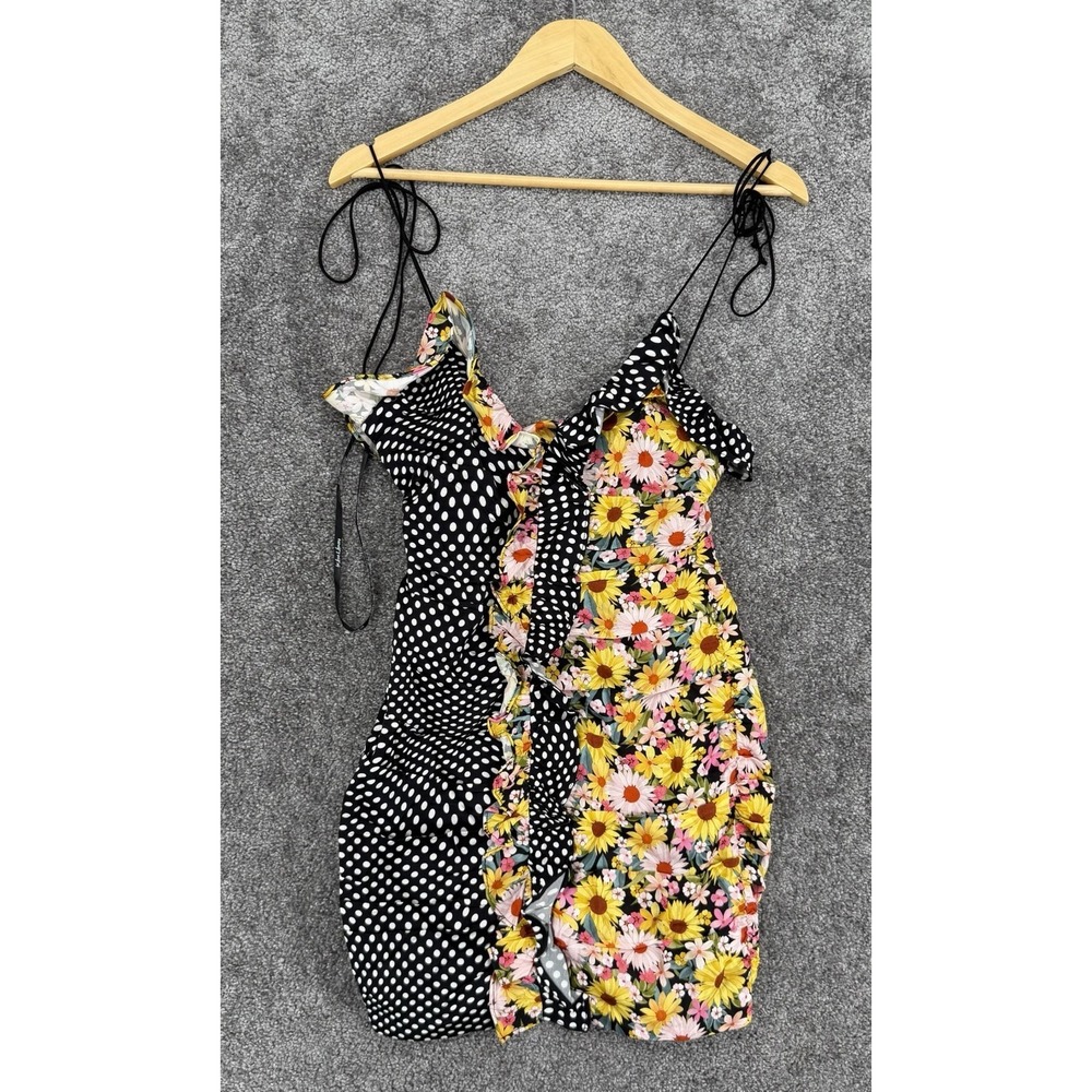 NWT For Love & Lemons Mochi Ruffle Mini Dress Mixed Print Polka Dot Floral XS‎